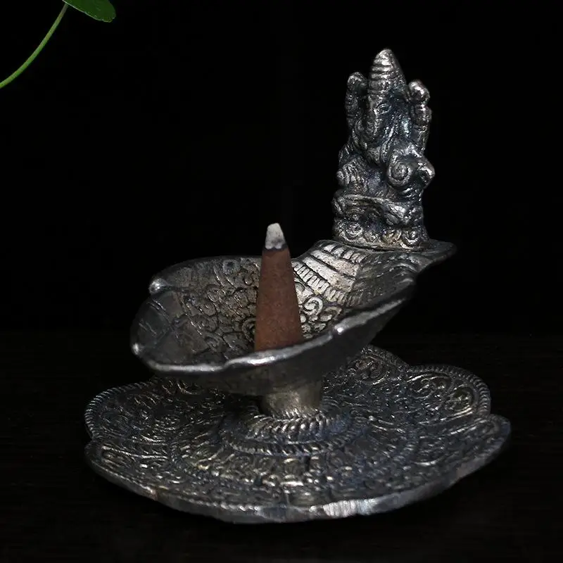 

1pcs Tibetan Silver Pattern Incense Burner Incense Cones Holder Incense Base Plug Home Decoration