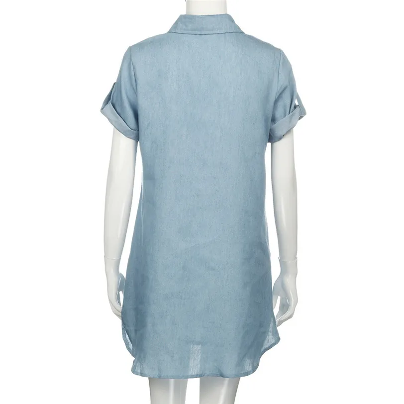 2018 Summer Dress Women Denim Beach Dress Turn-down Collar robe femme Casual Party Dress Short Sleeve vestidos Wholesale noMC27 (6)