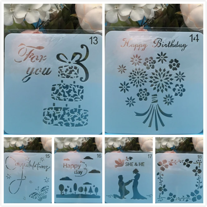 

6Pcs/Set 13cm Floral Words DIY Layering Stencils Painting Scrapbook Coloring Embossing Album Decorative Card Template