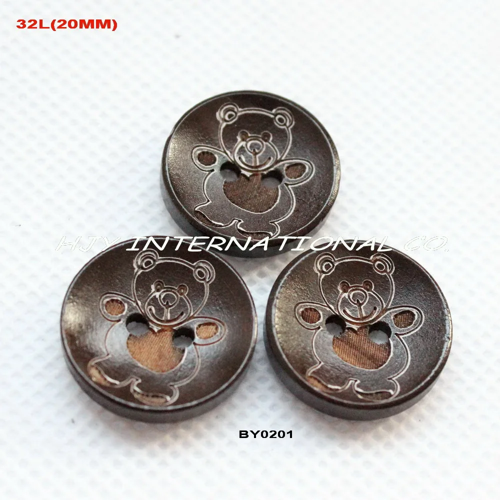 

(50pcs/lot ) 20MM round wooden button children bulk supplies sew brown buttons bear shape-BY0201