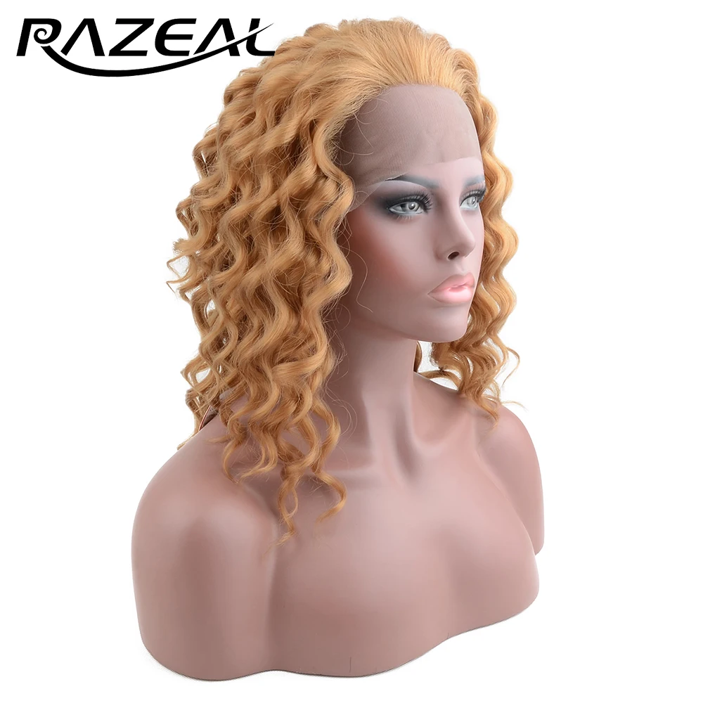 Razeal Synthetic Lace Front Wigs Medium Long Deep Wave Hair Wig 3Combs Inside Adjustable High Temperature Fiber | Шиньоны и парики