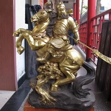 Bi002187 Китай Бронза Gild Фэн-Шуй Дракон Гуань Гун Держите Меч Лошадь сосна Статуя