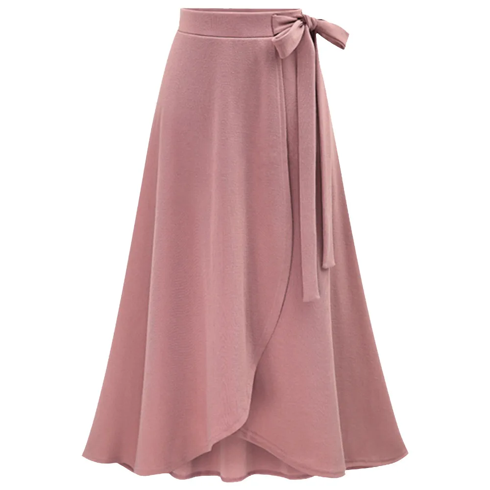 Для женщин Высокая Талия Юбка Лето Твердые Асимметричный ботильоны-Длина длинная юбка нерегулярные Бандаж с вырезами юбка макси юбки jupe femme - Цвет: pink