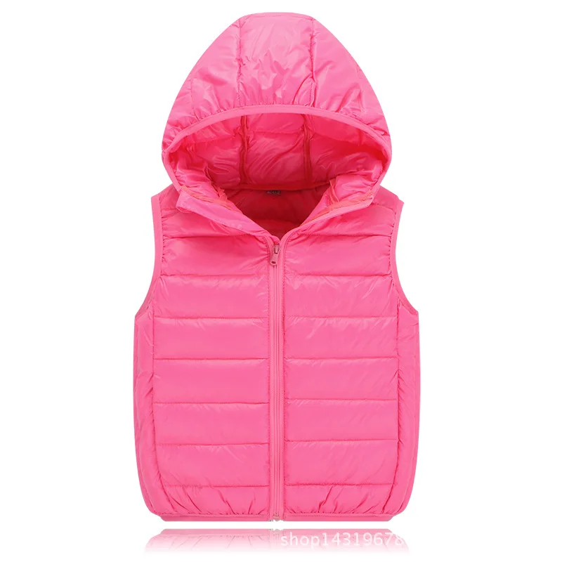 

2019 Girls New Winter Casual Hooded Vests Kids White Duck Down Waistcoats Boys Pure Color Thin Light Down Vest