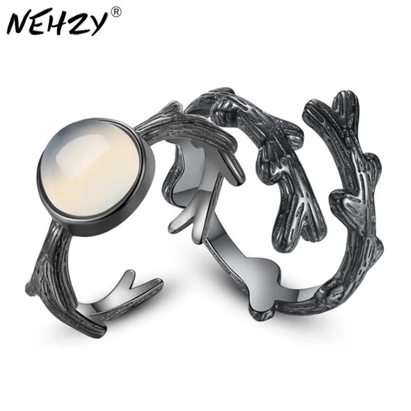NEHZY-Anillo de Plata de Ley 925 para hombre y mujer, joyería con diseño de bosque, espinas, pareja en el anillo de rosa, anillo negro creativo