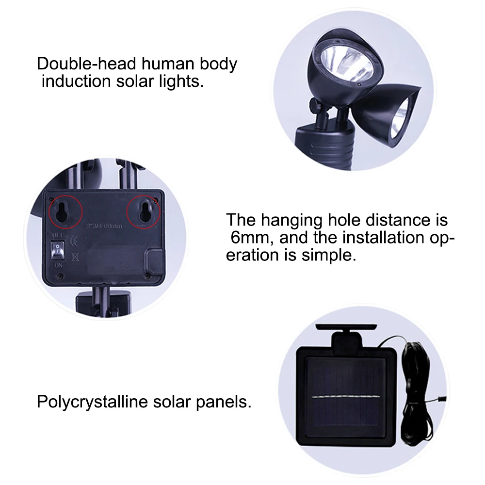 Cabeças de Luz Parede de Luz Sensor de Movimento Água ao ar Holofotes de Segurança Pir à Prova Levou Rotable Duas Solar d' Livre Indoor Jardim Quintal Noite 22 8 Cheap Lâmpadas solares
