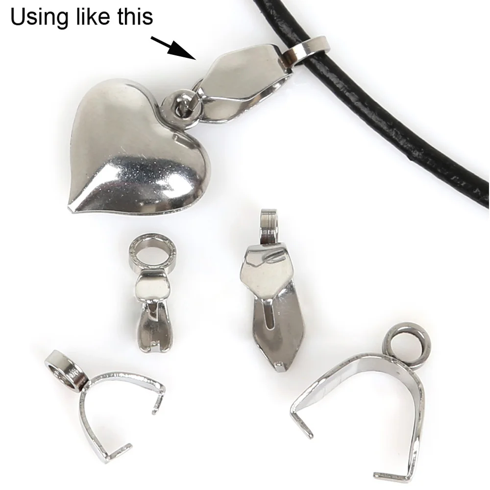 

20pcs/lot Stainless Steel Pendant Clasps Pinch Clip Bail Charm Hooks (Size: 2.5x7x9mm 4x10x12mm) Connector For Jewelry Making