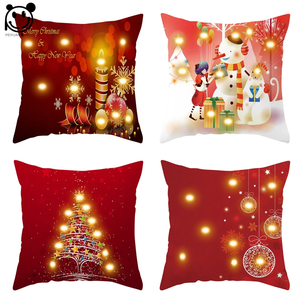 

PEIYUAN Light Up Cushion Cover Led Merry Christmas Tree and Ornaments Glow Throw Led Light Pillow Case Super Sofa Pillow case