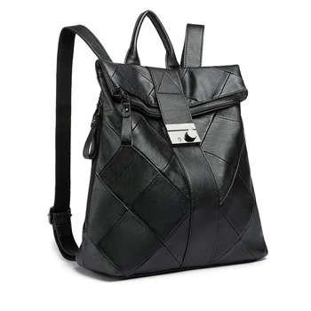 

Woman Backpack Student School Bag New Stitching Backpack Female Personality Wild Lock Back Pack Young Teenager Travel Backbags