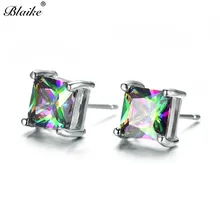 Blaike Циркон с радужным блеском, камень, квадратные серьги, серьги для женщин, серебро 925 пробы, красочные хрустальные обручение серьги