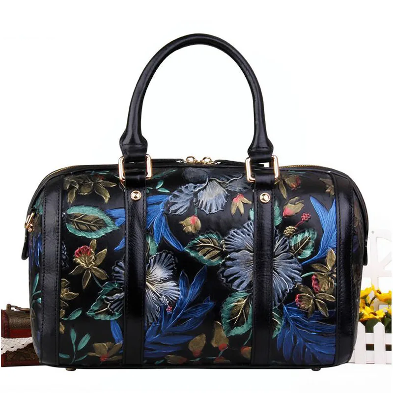 

LUOFEIHUA Genuine Leather women bags for women 2019 New Embroidered Tote Bag Vintage Shoulder Crossbody Bag Designer bag