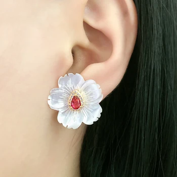 

2019 Hot Flower Shell Water Drop AAA Cubic Zirconia Detachable Stud Earrings Fashion Jewelry Wedding Party Gift Women's Fashion