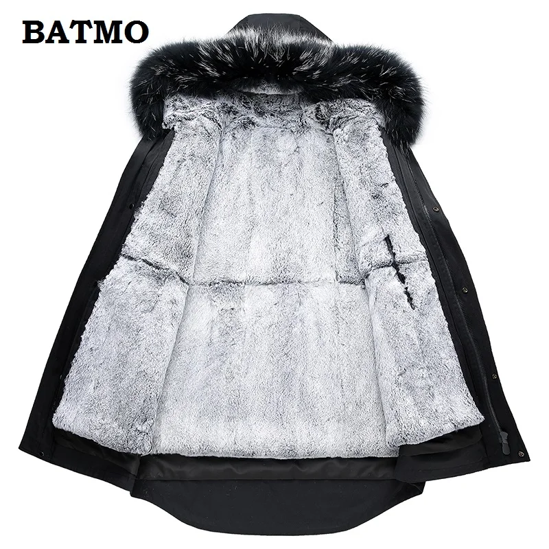 

Batmo 2018 new arrival winter warm 100% natural rabbit fur liner hooded jacket men,raccoon fur collar winter warm coat men 1820