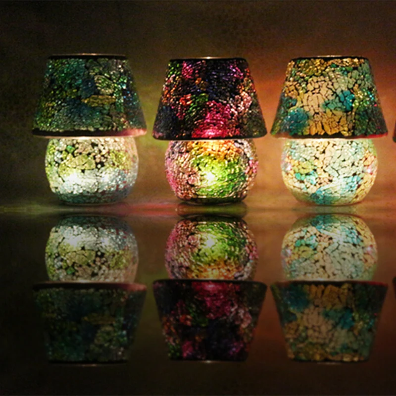 European mosaic glass candlestick lamp Nightlight bedroom bedside lamp