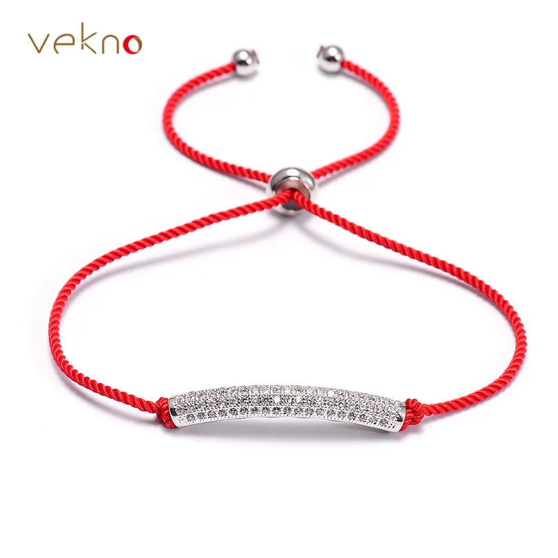 VEKNO Shiny CZ Rhinestone Silver Tube Couple Bracelet for Women Men Adjustable Handmade String Bracelets Lucky Jewelry Gift | Украшения и