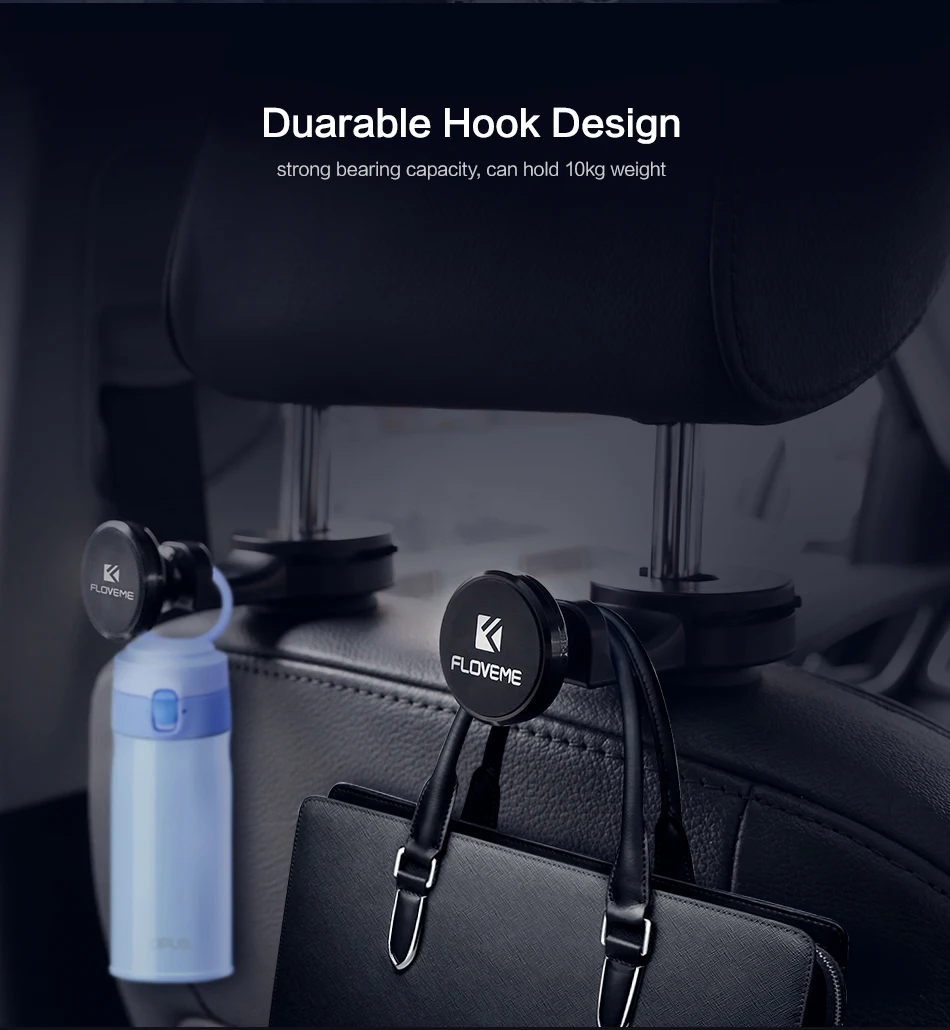 FLOVEME Strong Magnetic Car Headrest Hook Phone Tablet PC Holder Back Seat Bag Hanging 360 Rotating Car Phone Holder Stand (6)