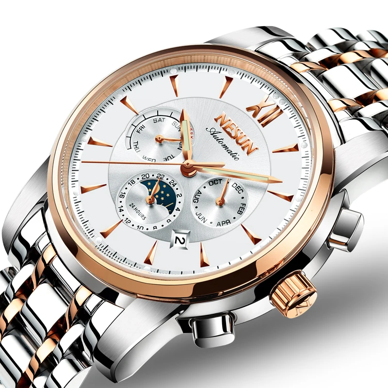 Switzerland Luxury Brand NESUN Watch Men Automatic Mechanical Watches relogio masculino Luminous Multifunctional clock N9805-4 | Наручные