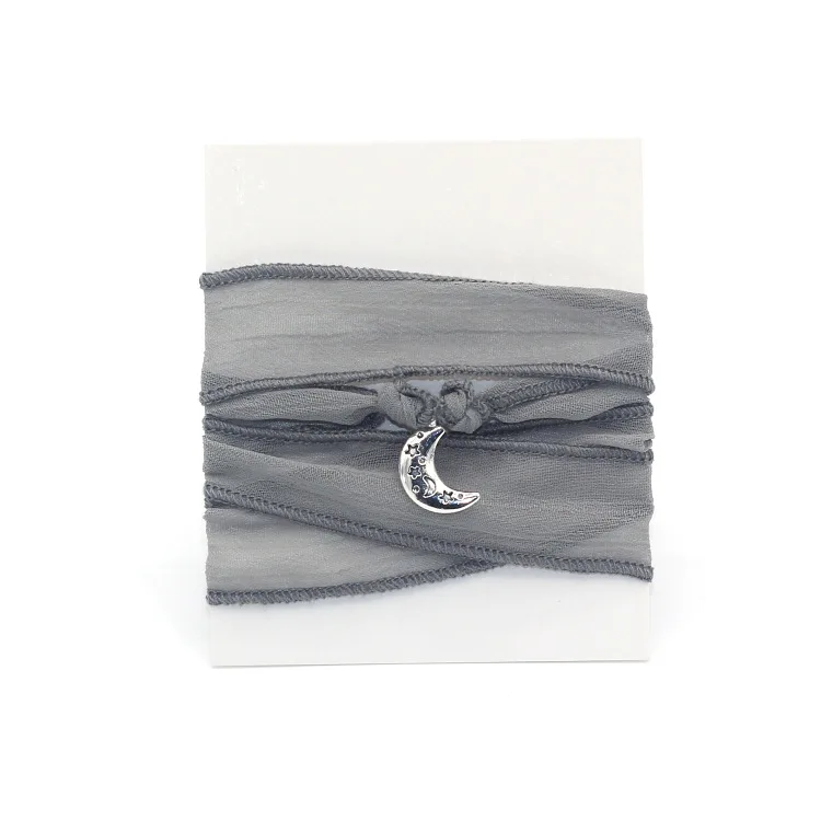Новое поступление 10 цветов Шелковое Сари лента обертывание Йога с украшение в форме якоря Модный женский браслет - Окраска металла: gray