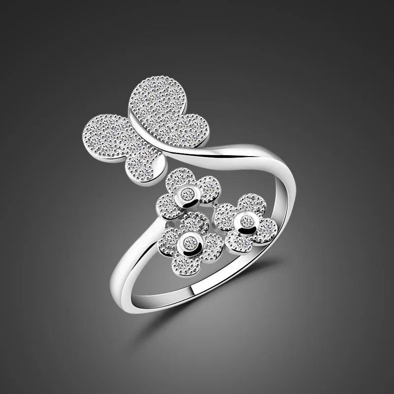 

Fashionable individuality woman sterling silver jewelry. Solid 925 silver butterfly ring. Lady cubic zirconia ring accessories