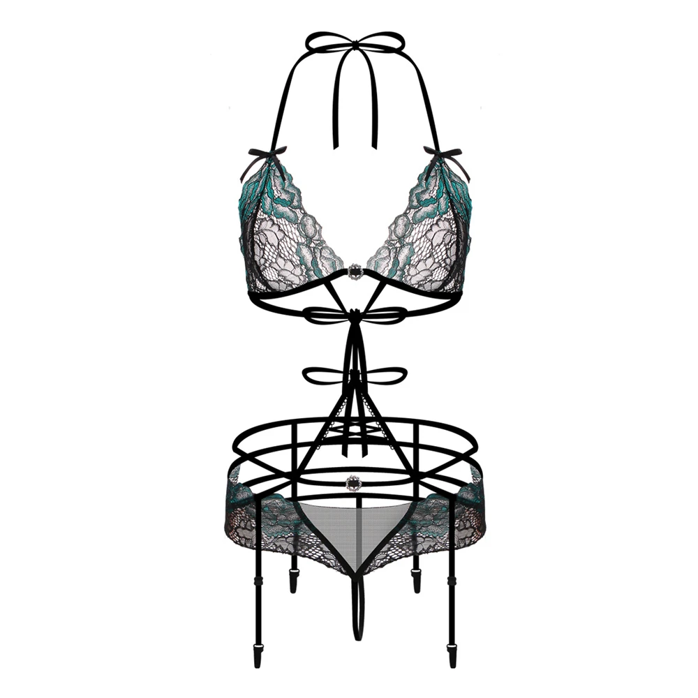 

Lace Sexy Push Up Bra Set Women Embroidery Transparent Intimates Bralette Lingerie Set with Garter Belts Woman Sexy Set Erotic