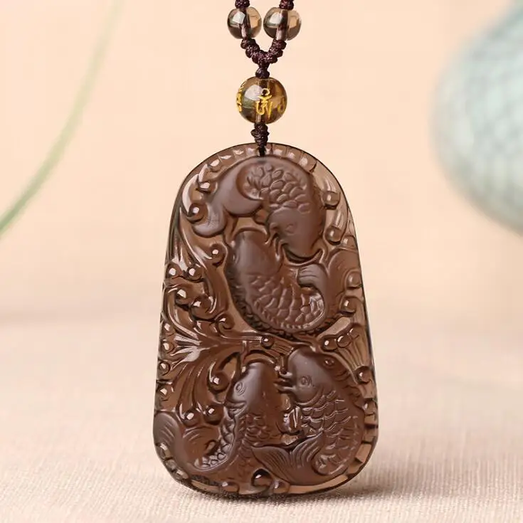 

100% Natural Ice Obsidian Hand Carved Fish Lucky Pendants + free Necklace