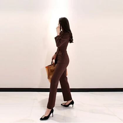 Новое поступление черный офисный женский комбинезон с длинным рукавом Осенняя Женская рабочая одежда двубортный костюм комбинезоны