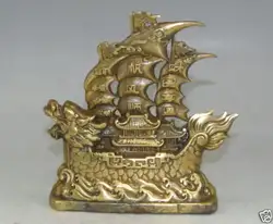 Китай латунь старый Медь гладко дракон Лодка Корабль Барка парусник Статуя металла ремесленных