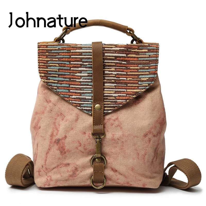 Женский винтажный рюкзак в национальном стиле Johnature износостойкие холщовые