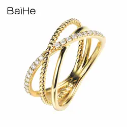 BAIHE Solid 14 к Желтое золото (AU585) 0.13ct F-G/SI-SI3 100% из натуральной бриллиантами обручение для женщин Мода ювелирные изделия модное кольцо