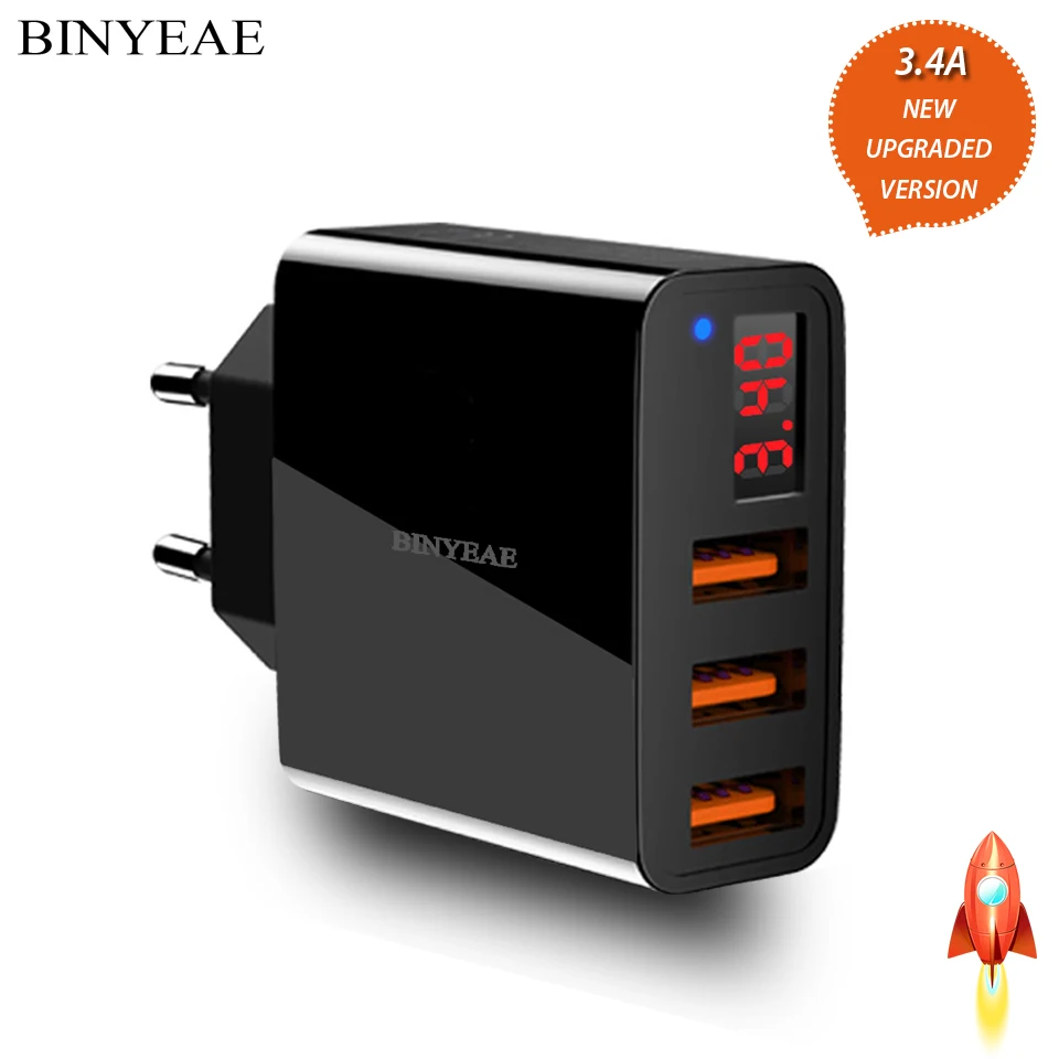 Сетевое зарядное устройство с 3 USB портами цифровой светодиодный дисплей