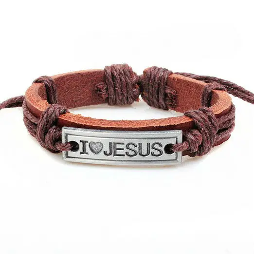 BA088 Wholesale Genuine Leather Bracelet Wristband alloy religious I