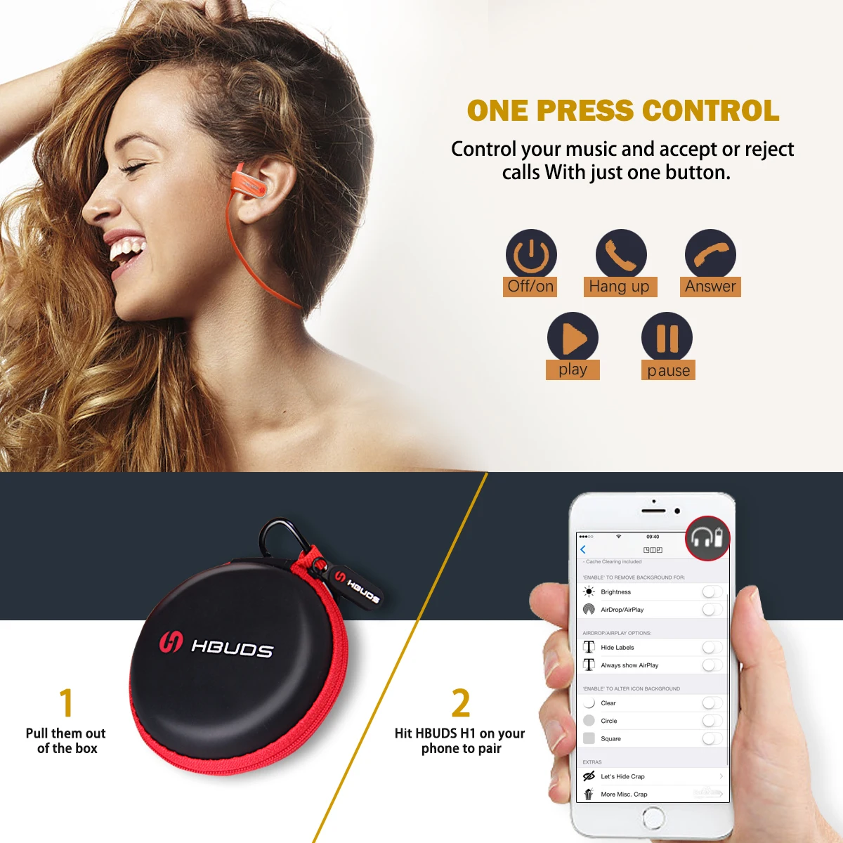 HBUDS Bluetooth наушники IPX7 водонепроницаемый Спорт бег Беспроводная гарнитура