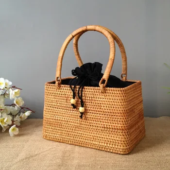 

Dropshipping 2018 Rattan Basket Bags Travel Summer Bag for Women Bohemia Bag Handmade Rattan Handbags Beach Basket Bags