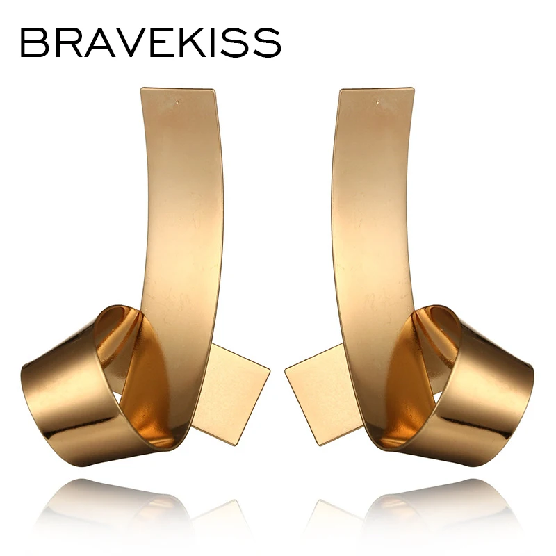 

BRAVEKISS New Silvery Twisted Long Drop Earrings for Women European Style Golden Earring Fashion Jewelry Gifts for Girls BPE1424