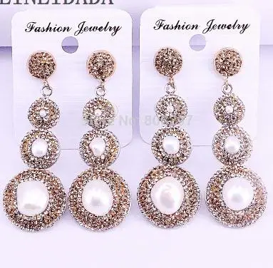 gold Rhinestone Новое поступление Мода 5 пар горный хрусталь проложить три круглые свисающие серьги высококачественные натуральные Серьги с жемчугом для Для женщин ювелирные изделия - Окраска металла: gold Rhinestone