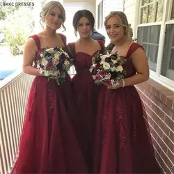 Бордовый тюлевые Платья для подружек невесты длинные 2019 аппликации длинное свадебное платье для гостей индивидуальный заказ vestido de festa longo