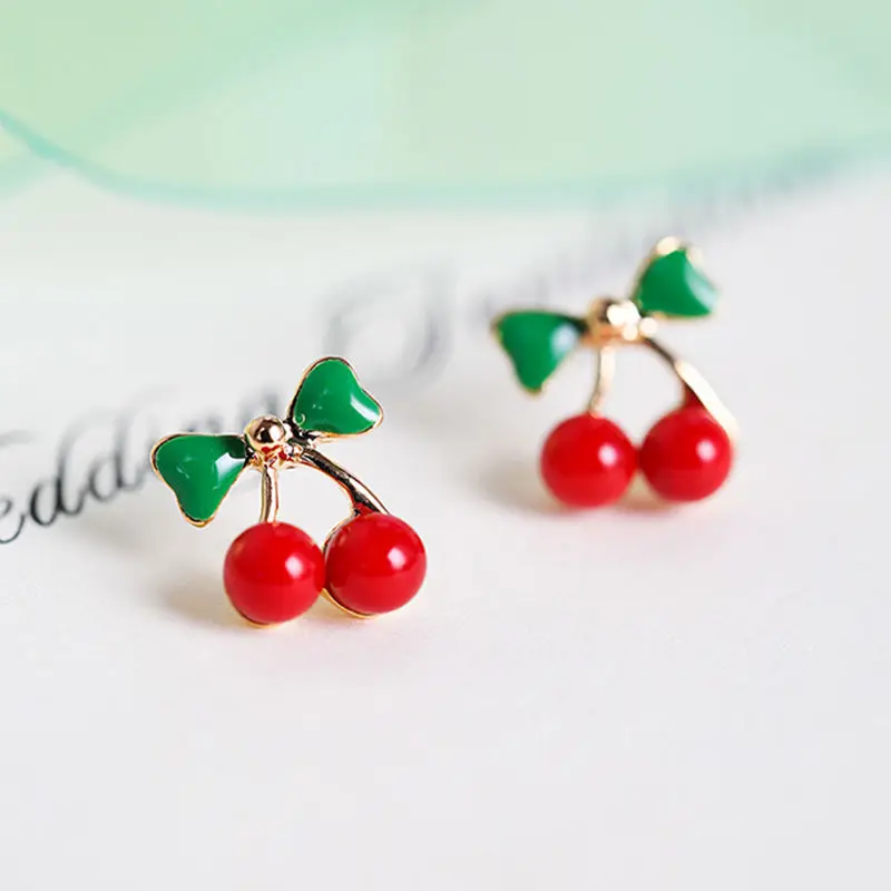 Buy 1 Pair Cute Trendy Chic Women Red Cherry Ear Studs