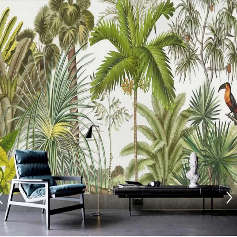 Tropical Banana Leaf Bird Wall Paper for Living Room Home Wall Decor