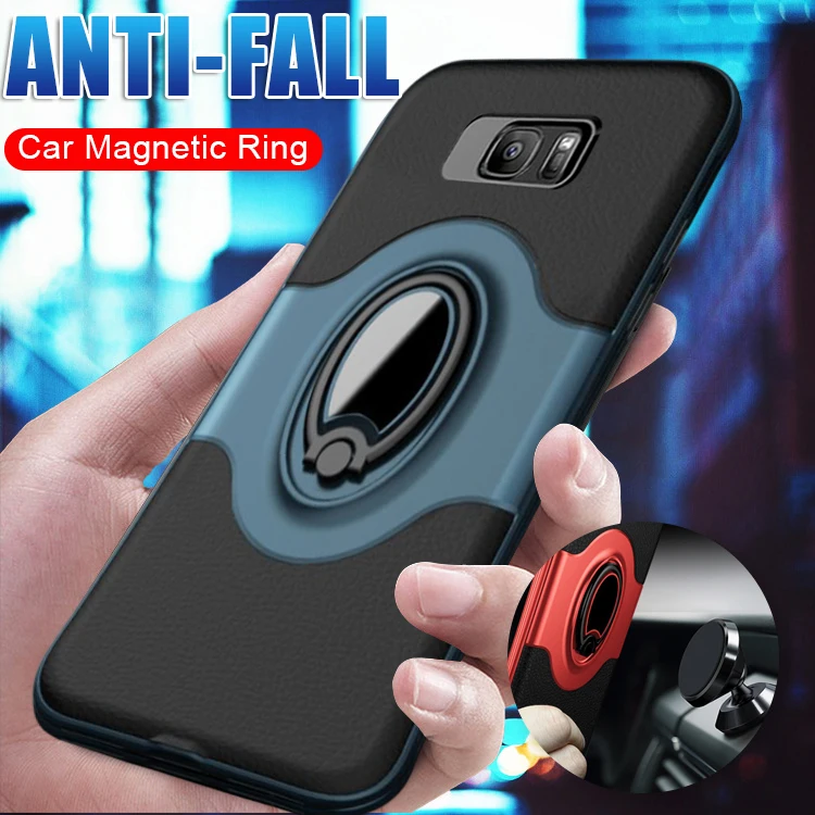 Luxury Soft Silicone Armor Leather Ring Phone Case For Samsung Galaxy S8 S9 Plus S10E Note 8 9 TPU Shockproof Holder Cover |