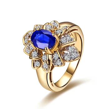 

Luxury 1 CT Sapphire Diamond Wedding Ring For Women 18K Yellow Gold Gemstone Ring Fine Jewelry Engagement/Party Women's Day Gift