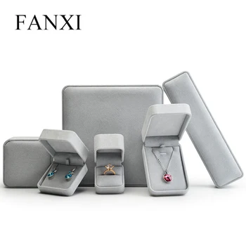 

Fanxi New Arrival Gray Microfiber Jewelry Box Ring Pendant Bracelet Chain Packaging Box for Gift Storage Wedding Showcase