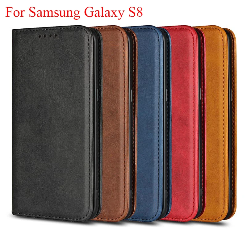 For Samsung Galaxy S8 PU Leather Magnetic Case Calf Grain Wallet case with Card Slots Anti-Knock shell for galaxys8 coque capa | Мобильные