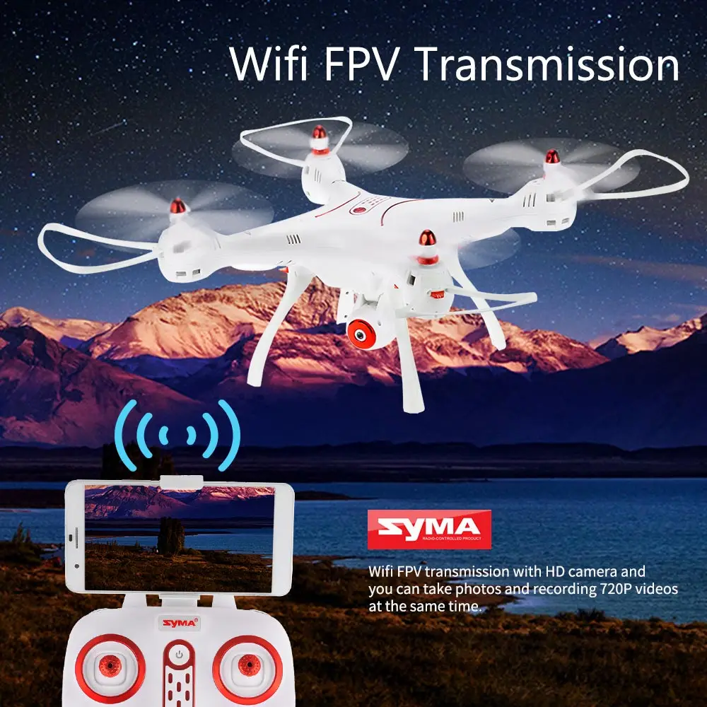 

Syma X8SW Wifi FPV 720P HD Camera Drone 2.4G 4CH 6-Axis RC Quadcopter with Barometer Set Height RTF