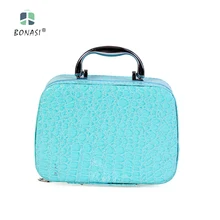 2017 Fashion PU Leather Women Girls Cute Cosmetic Case Make up bag with Pink&Blue Color