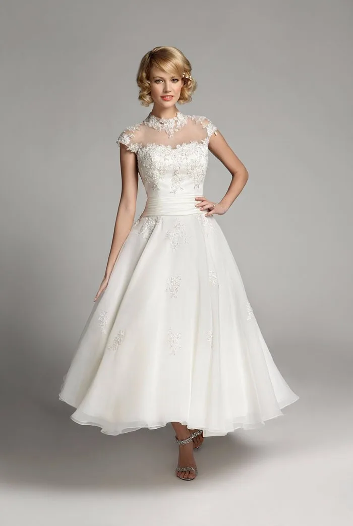 Romantic-2016-Sexy-A-Line-Short-Vintage-Wedding-Dresses-Ankle-Length-Vestido-De-Noiva-Curto-Casamento