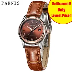 Лидер продаж Для женщин часы 27 мм Parnis синий циферблат серебряный знак сапфировое стекло автоматический механизм Модные женские Часы