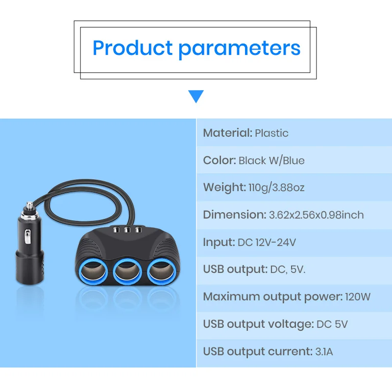 Junsun 3 гнезда прикуривателя 12 V/24 V с 3 портами(стандарт Зарядное устройство 3.1A Выход Мощность прикуривателя адаптер для прикуривателя Зажигалка