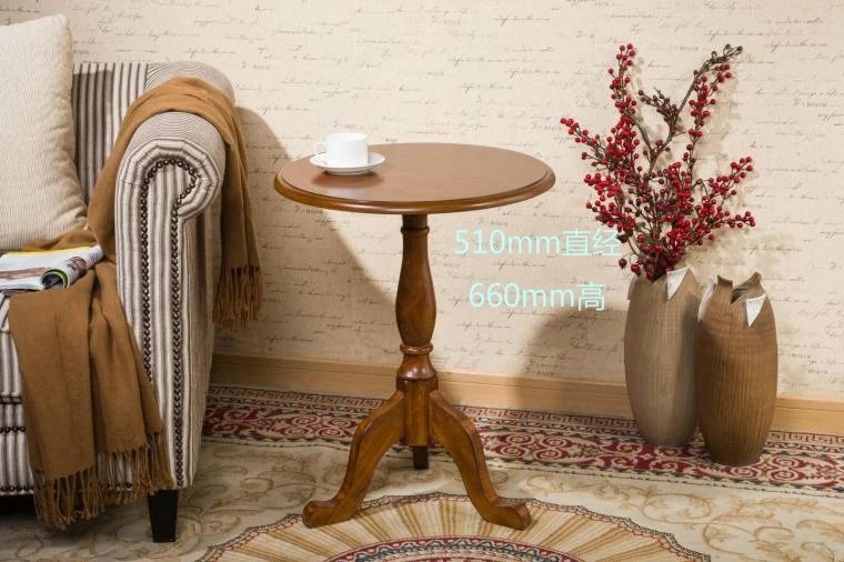 Small round solid wood coffee table American-style country style furniture living room furniture coffee table sofa side table Small round solid wood coffee table American-style country style furniture living room furniture coffee table sofa side table