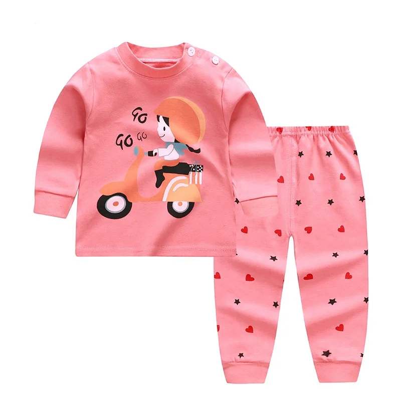 Kids Boys Girls Pajama Sets Cartoon Print Long Sleeve O-Neck Cute T-Shirt Tops with Pants Toddler Baby Autumn Sleeping Clothes