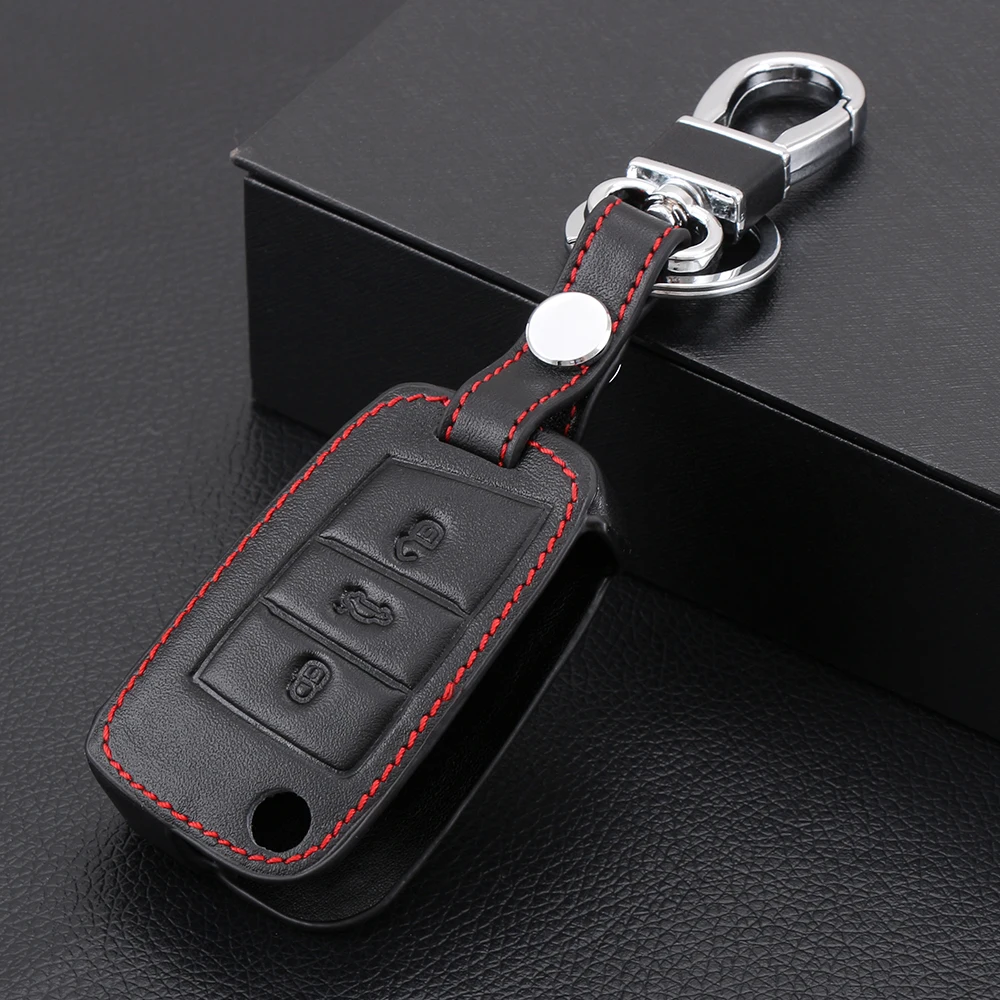 Black Leather Key Cover For Volkswagen VW GOLF 7 GTI R MK7/POLO 2016